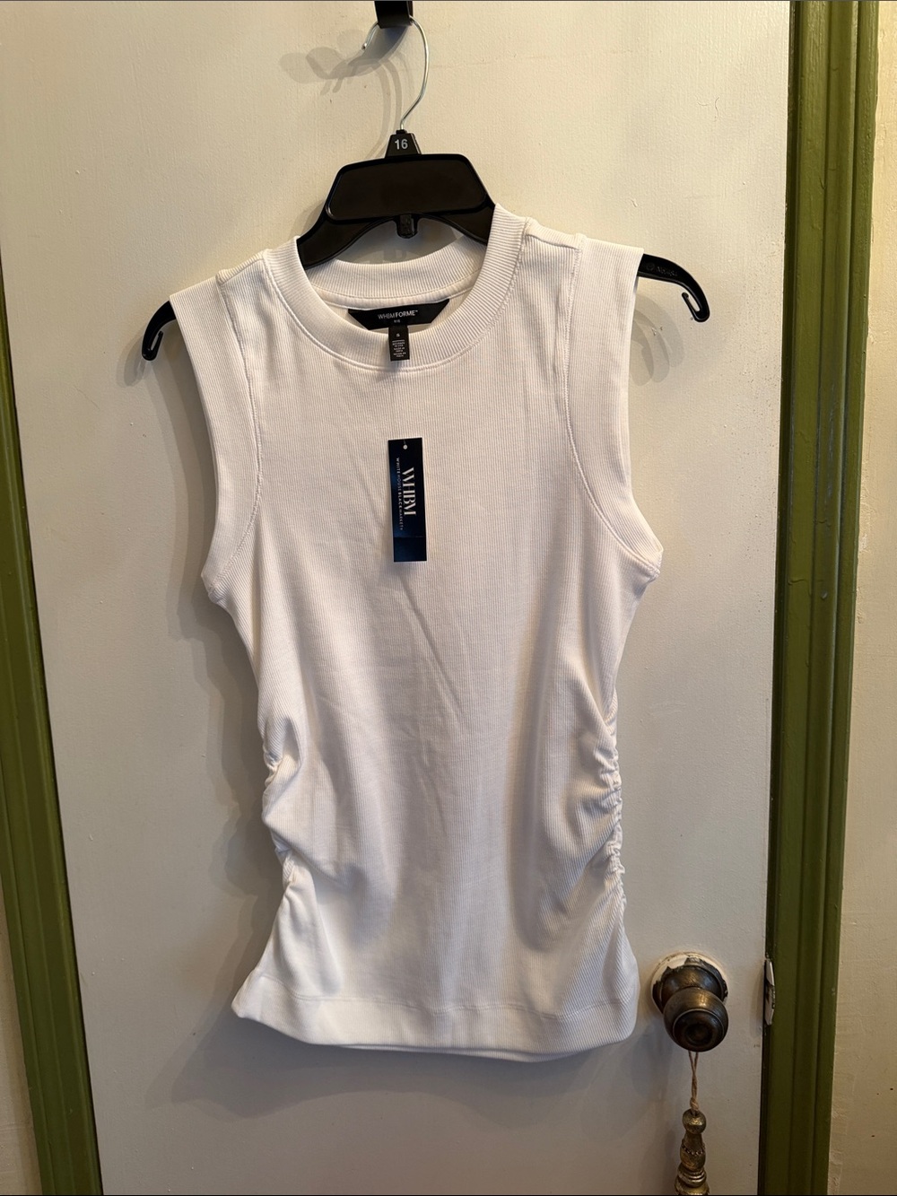 White House Black Market White Sleeveless Side-Ruch Tank